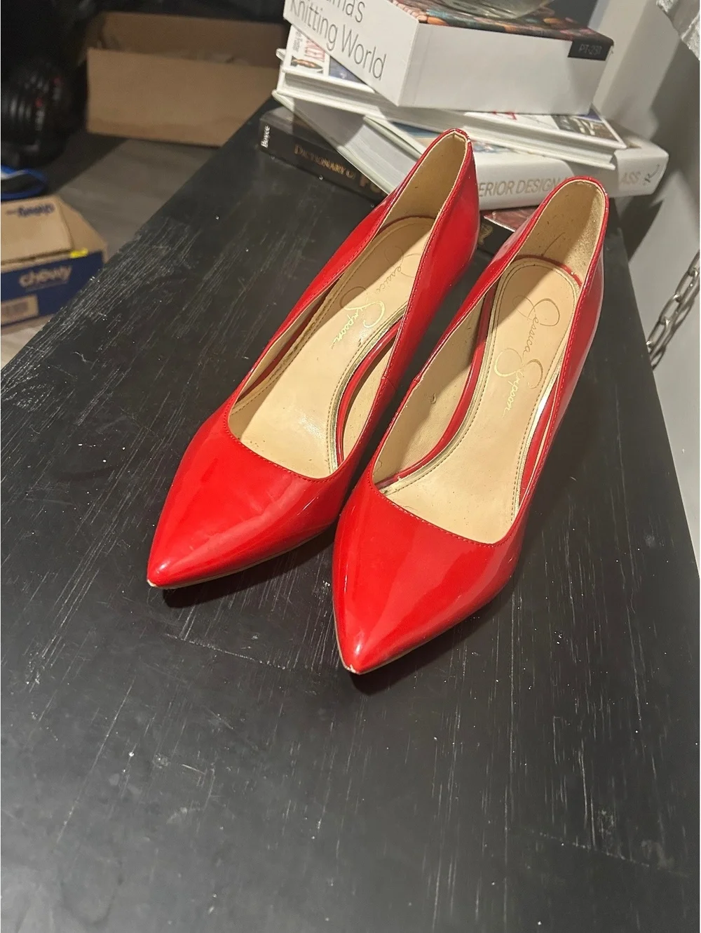 Jessica Simpson Cassani Pointed-Toe Patent Pumps - Red Muse - Size 7